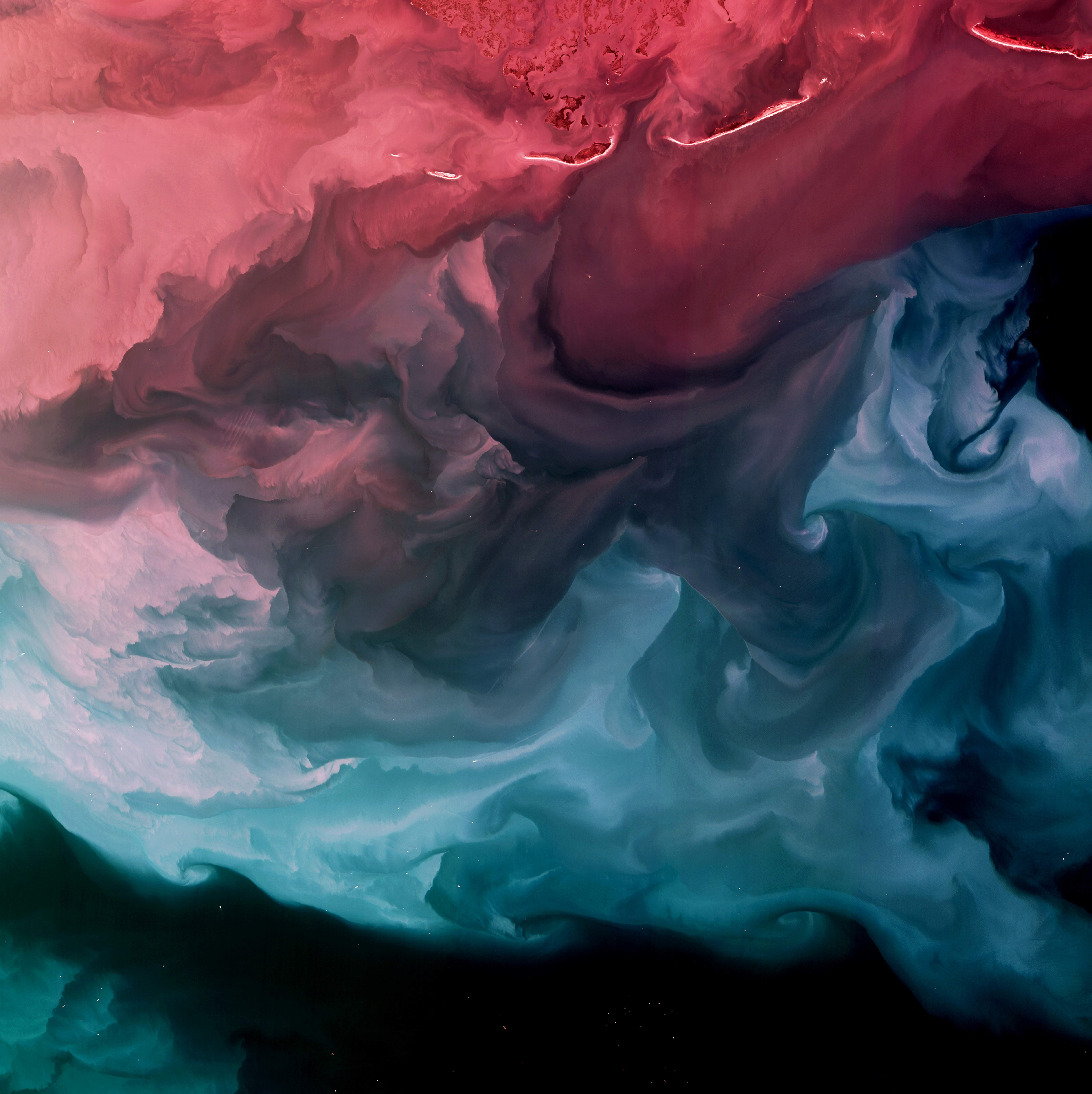 Abstract image showing pink and blue clouds of ink