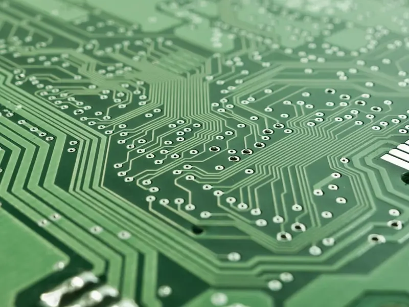 Close up image of a green electrical circuit board
