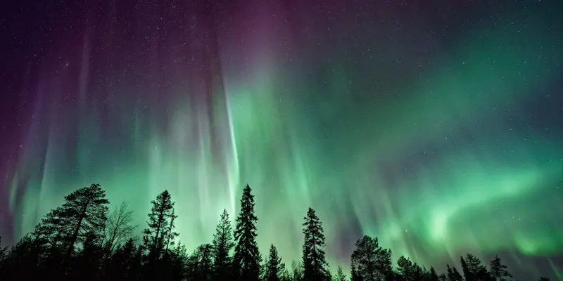 Image of the Northern lights - coloured lights against a night sky