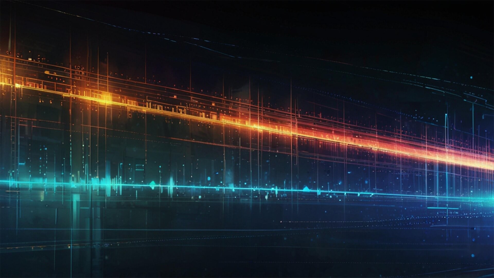 AI generated image of two beams of light against a dark background