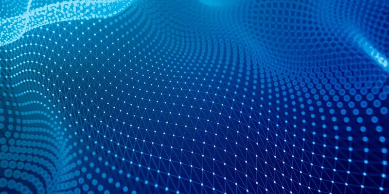 An AI generated image of dots of light in a wave formation