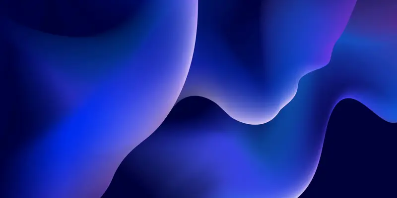 Abstract image of bright blue waves of colour against a dark background